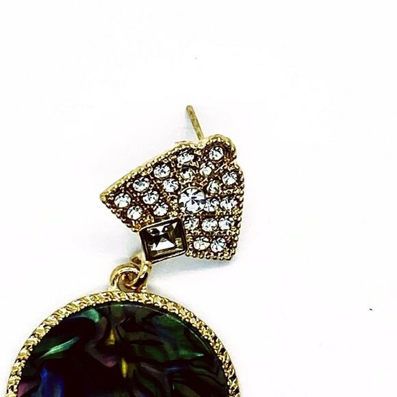 Gold-Tone Crystal Abalone Colored Dangle Earrings - Picture 4 of 5